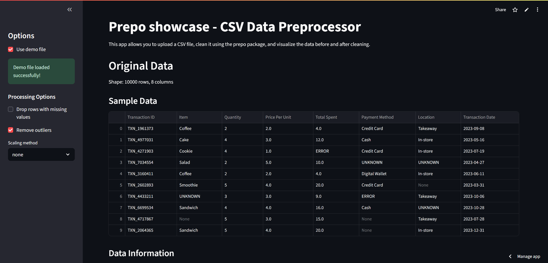 Prepo - Python package for preprocessing pandas DataFrames